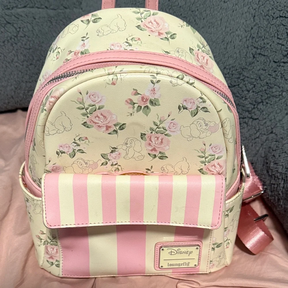 Loungefly Pink Floral Lady and the Tramp Mini Backpack - Picture 2 of 7